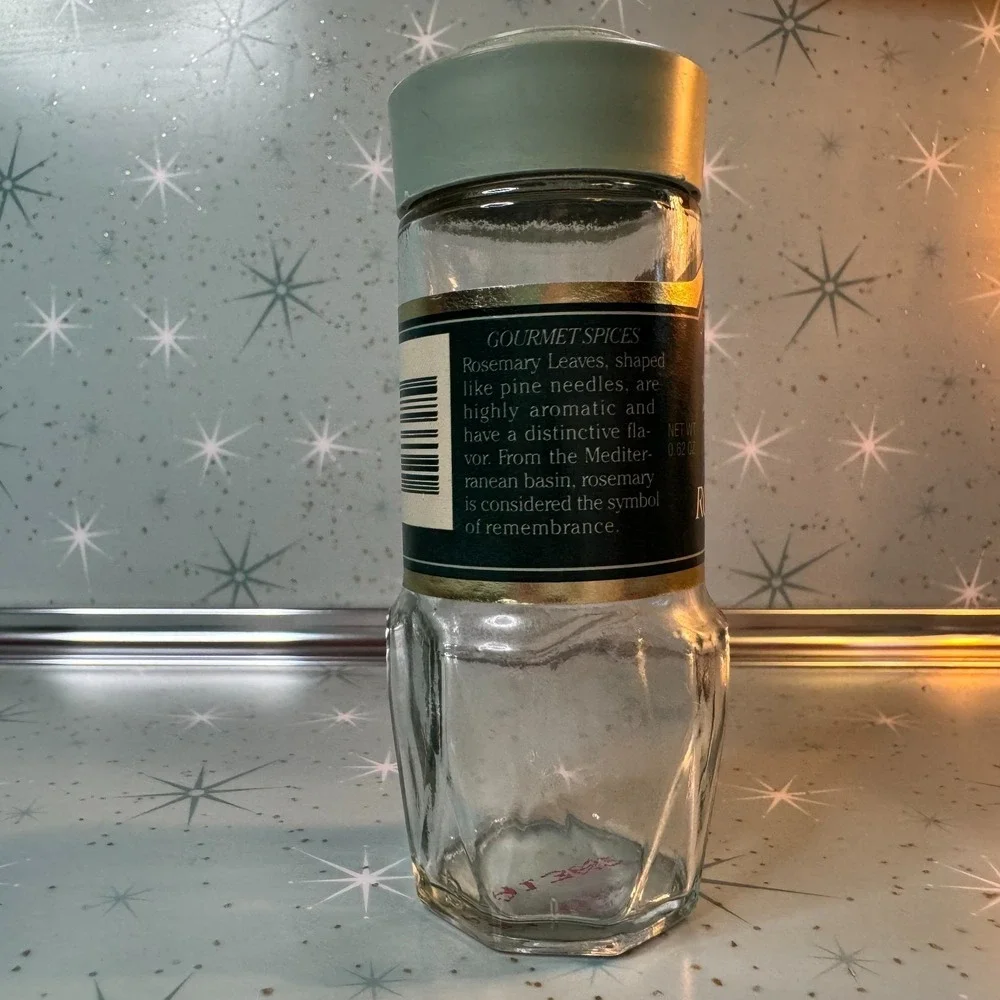 Vintage McCormick Fancy Rosemary Leaves Jar Green Label Glass Spice Bottle Retro